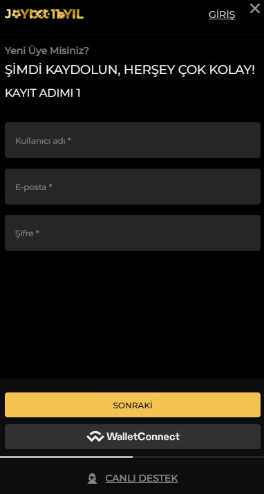 Joybet üyelik işlemleri